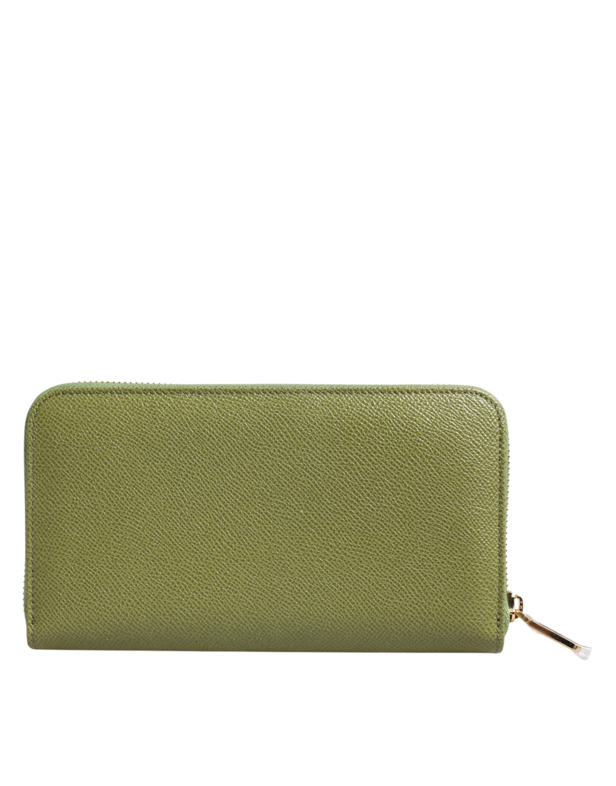 Dolce & Gabbana Green Leather Logo Plaque Zip Around Continenta Wallet - Zeiniez
