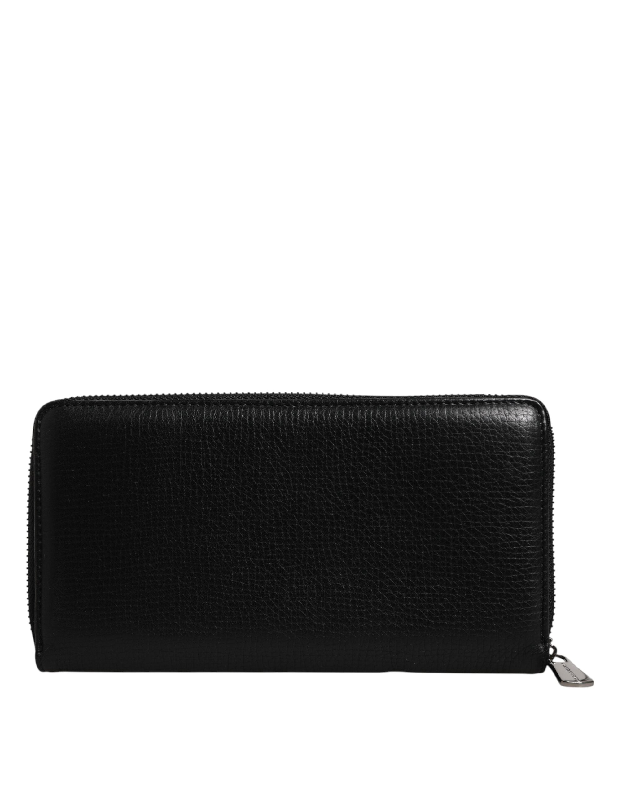 Dolce & Gabbana Black Calfskin Leather Logo Zip Around Continental Wallet - Zeiniez