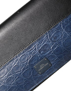Dolce & Gabbana Black Blue Exotic Leather Men Continental Clutch Wallet - Zeiniez