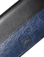 Dolce & Gabbana Black Blue Exotic Leather Men Continental Clutch Wallet