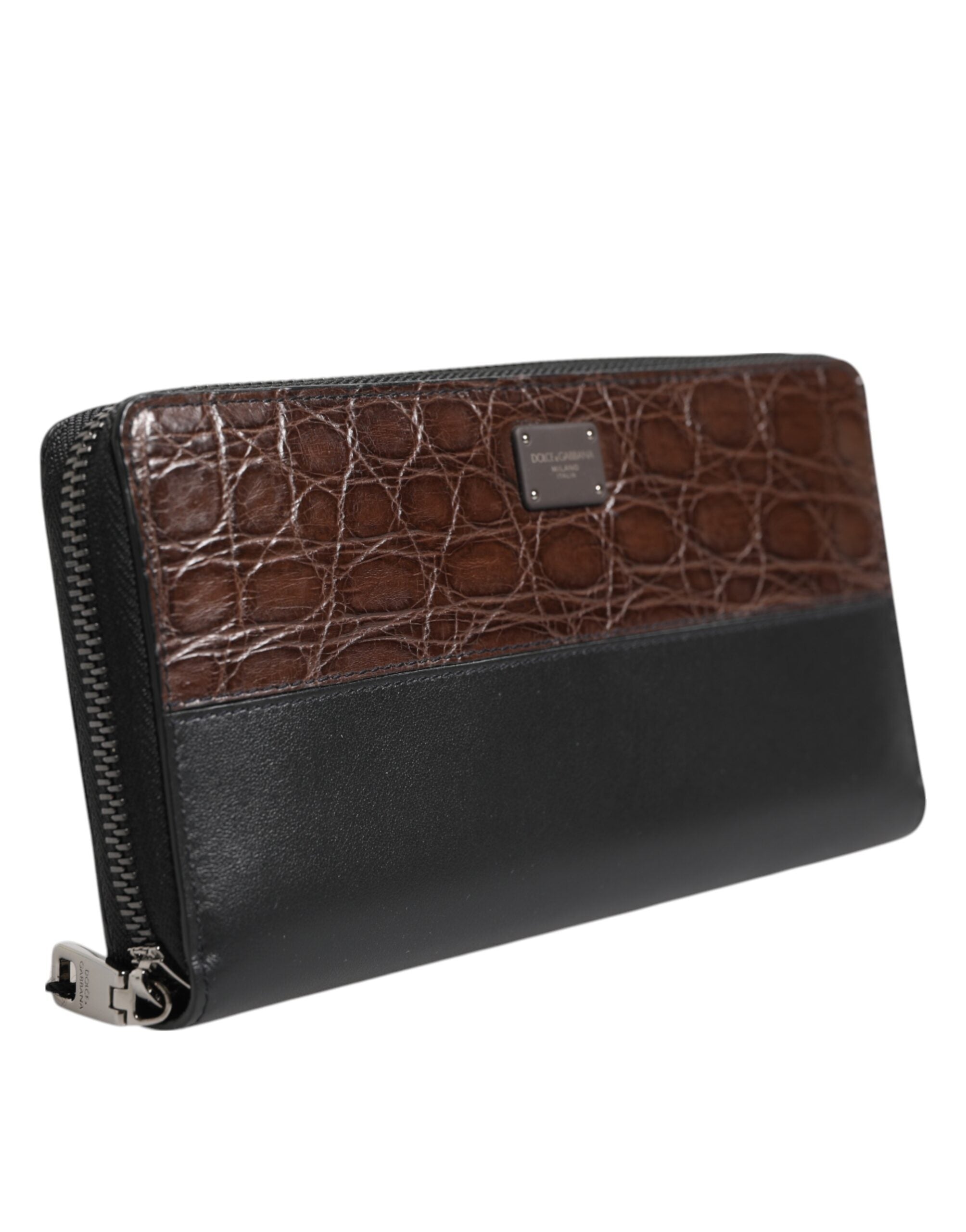 Dolce & Gabbana Black Brown Exotic Leather Men Continental Clutch Wallet - Zeiniez