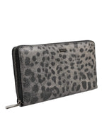 Dolce & Gabbana Black Gray Leopard Leather Zip Around Continental Wallet - Zeiniez