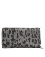 Dolce & Gabbana Black Gray Leopard Leather Zip Around Continental Wallet - Zeiniez