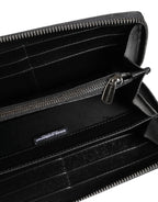 Dolce & Gabbana Black Gray Leopard Leather Zip Around Continental Wallet - Zeiniez
