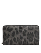 Dolce & Gabbana Black Gray Leopard Leather Zip Around Continental Wallet - Zeiniez