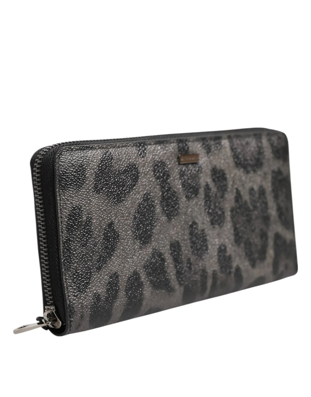 Dolce & Gabbana Black Gray Leopard Leather Zip Around Continental Wallet - Zeiniez