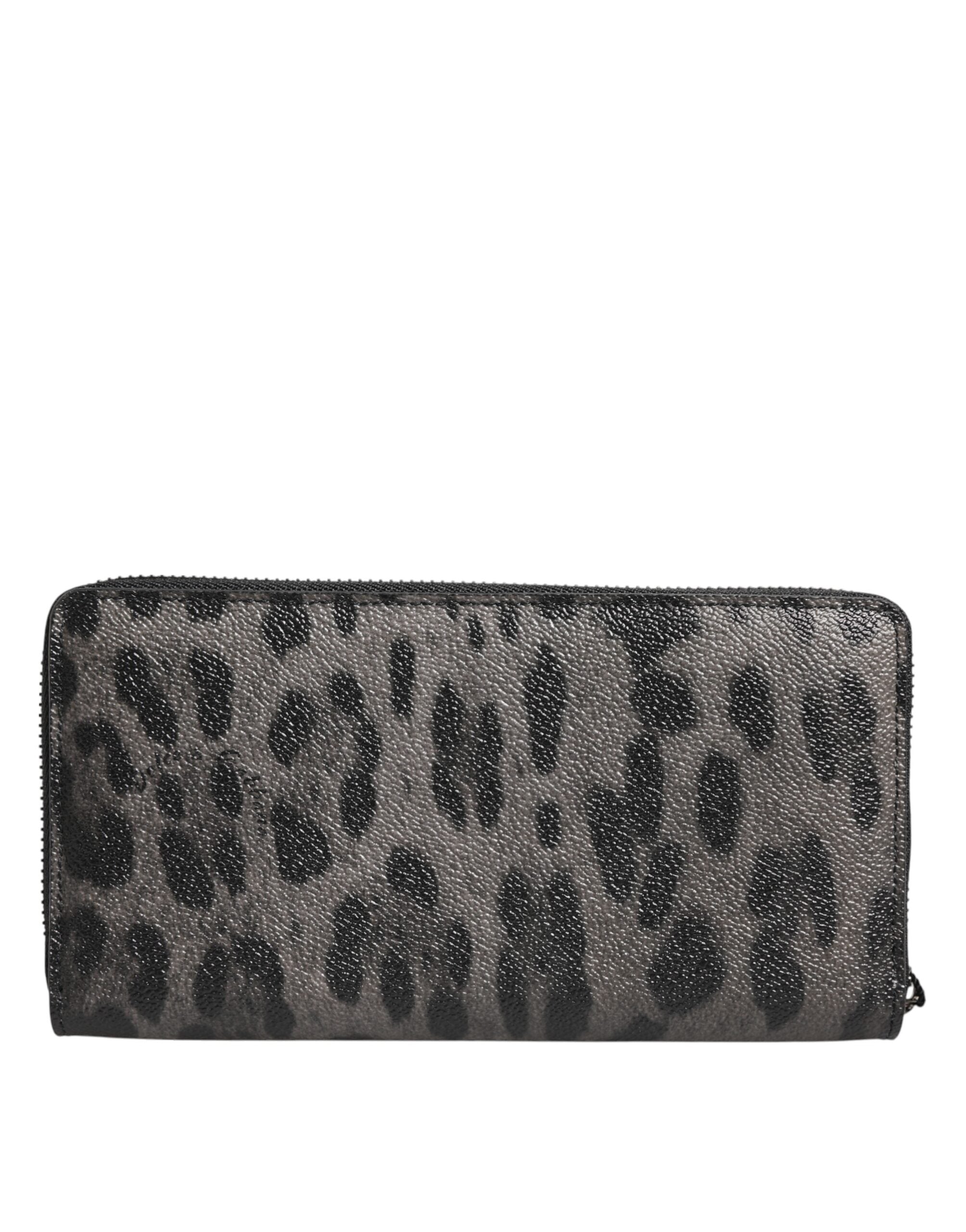 Dolce & Gabbana Black Gray Leopard Leather Zip Around Continental Wallet - Zeiniez
