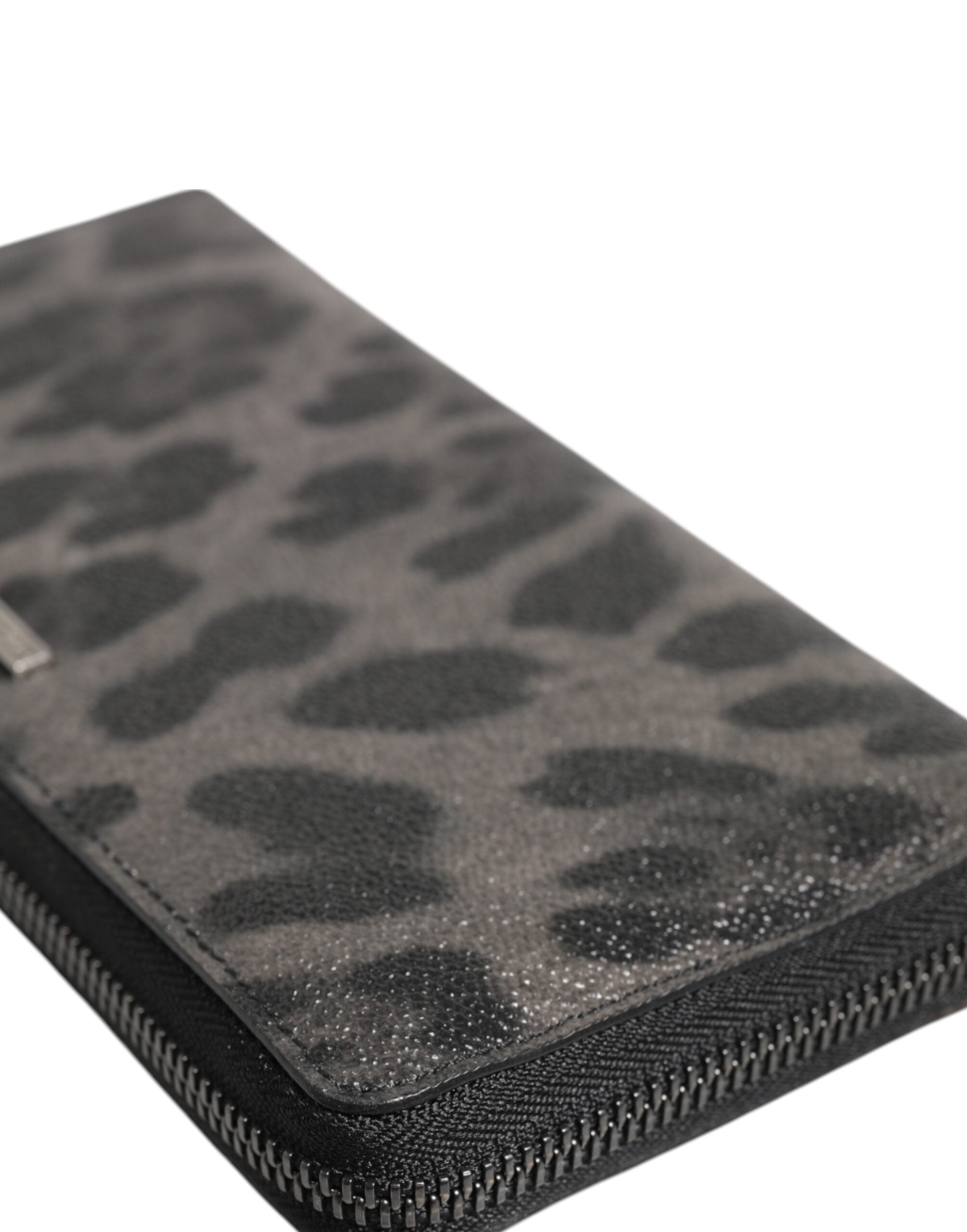 Dolce & Gabbana Black Gray Leopard Leather Zip Around Continental Wallet - Zeiniez