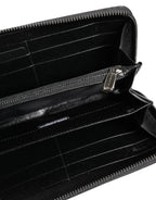 Dolce & Gabbana Black Gray Leopard Leather Zip Around Continental Wallet - Zeiniez