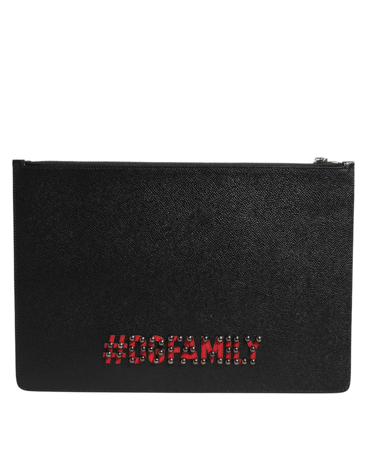 Dolce & Gabbana Black Leather #DGFAMILY Embellished Men Clutch Pouch Bag