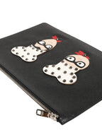 Dolce & Gabbana Black Leather #DGFAMILY Embellished Men Clutch Pouch Bag