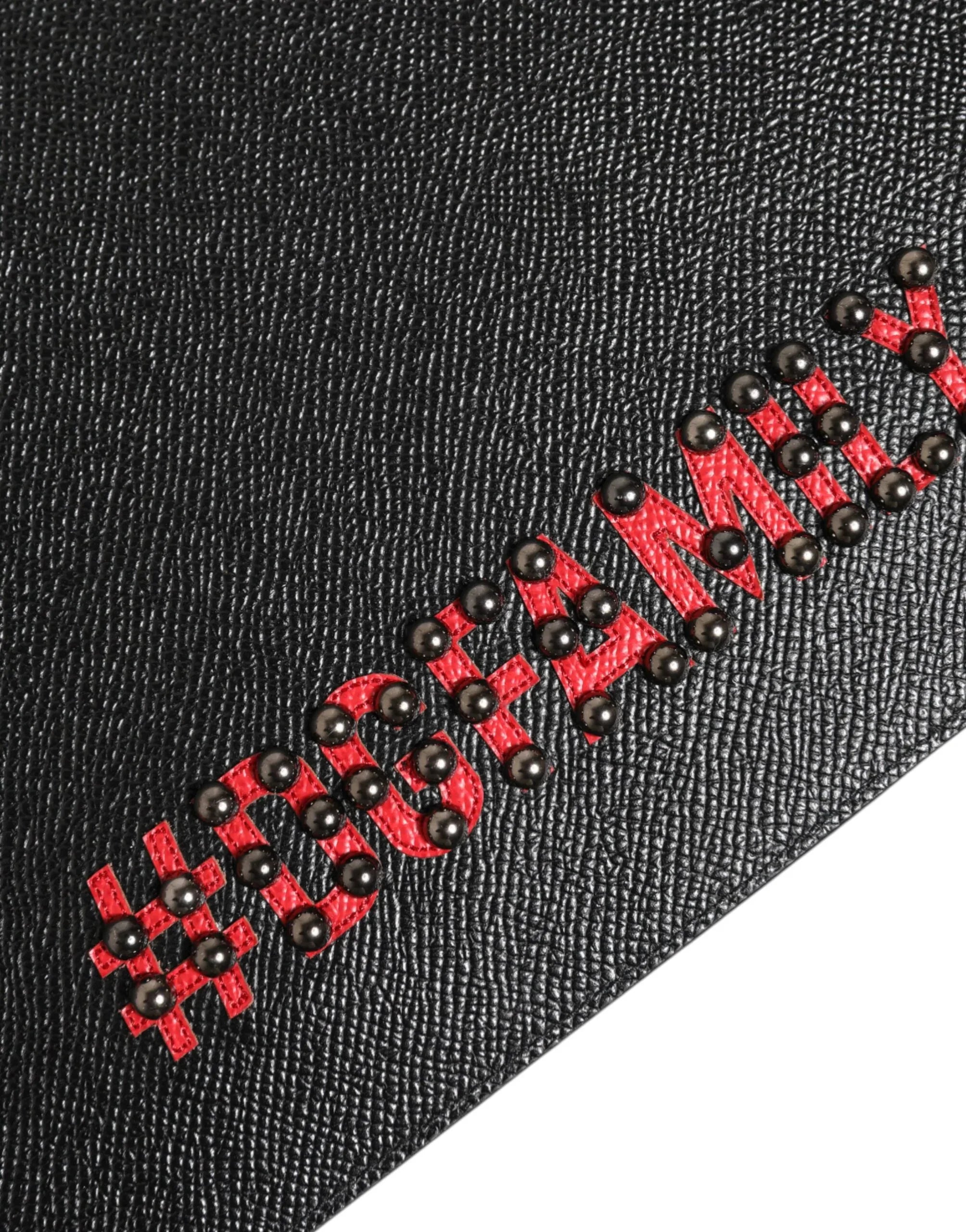 Dolce & Gabbana Black Leather #DGFAMILY Embellished Men Clutch Pouch Bag - Zeiniez