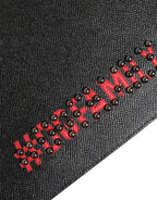 Dolce & Gabbana Black Leather #DGFAMILY Embellished Men Clutch Pouch Bag
