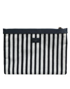 Dolce & Gabbana Black White Striped Logo Plaque Clutch Pouch Bag - Zeiniez