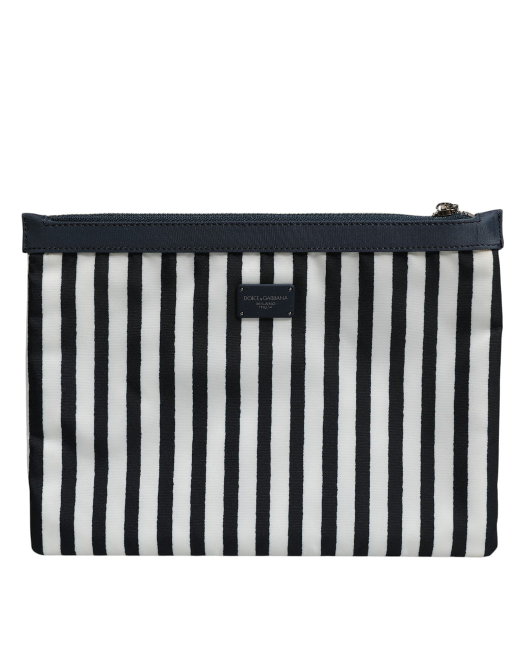 Dolce & Gabbana Black White Striped Logo Plaque Clutch Pouch Bag - Zeiniez