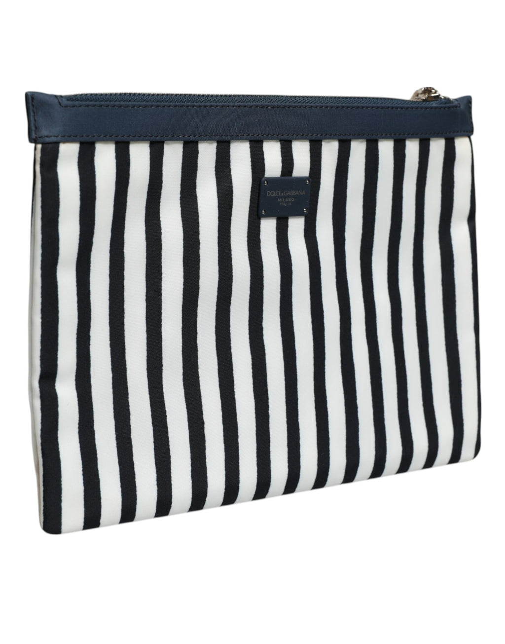 Dolce & Gabbana Black White Striped Logo Plaque Clutch Pouch Bag - Zeiniez