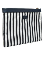 Dolce & Gabbana Black White Striped Logo Plaque Clutch Pouch Bag - Zeiniez