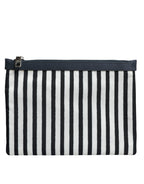Dolce & Gabbana Black White Striped Logo Plaque Clutch Pouch Bag - Zeiniez