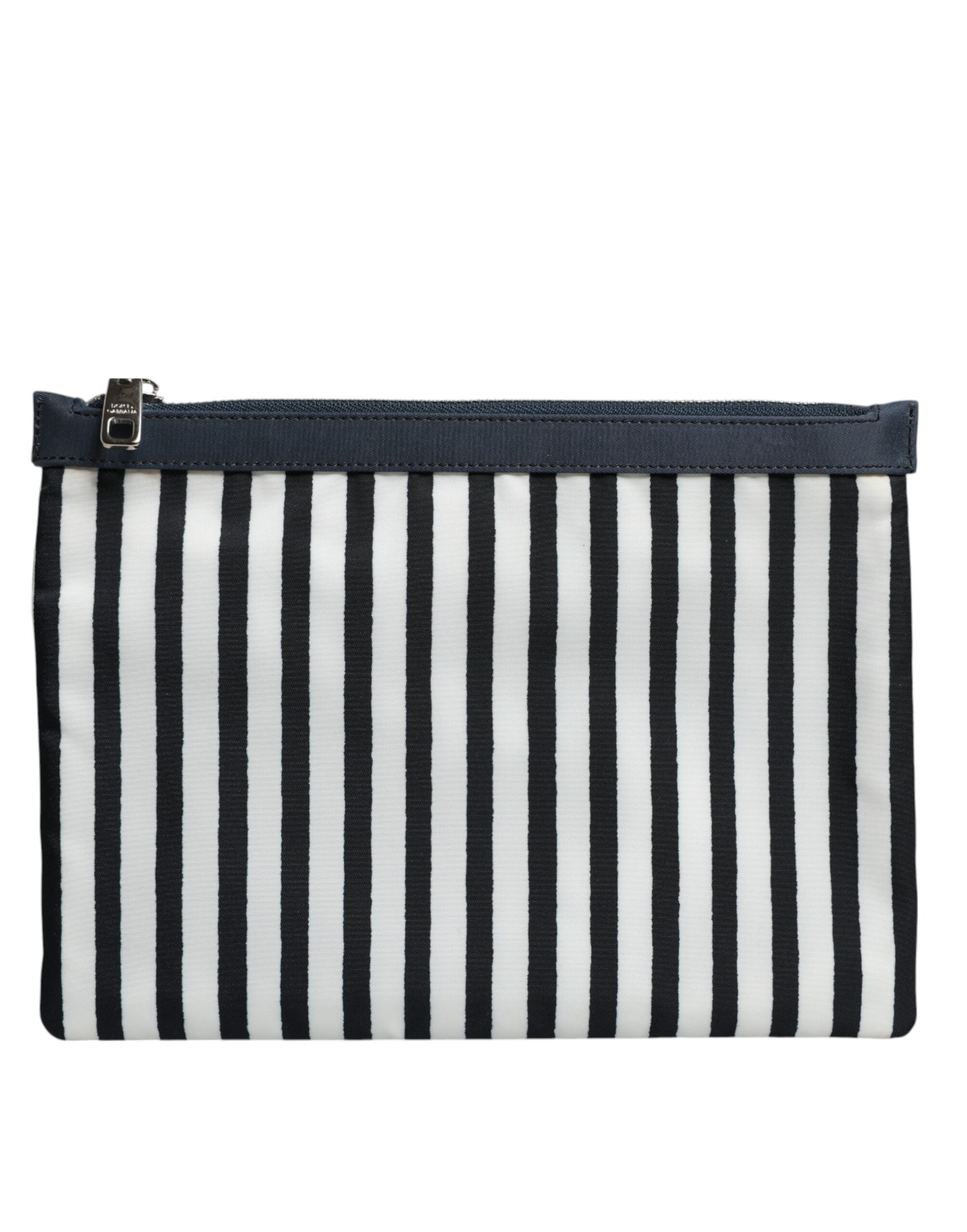 Dolce & Gabbana Black White Striped Logo Plaque Clutch Pouch Bag - Zeiniez