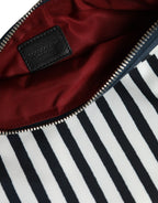 Dolce & Gabbana Black White Striped Logo Plaque Clutch Pouch Bag - Zeiniez