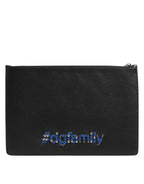 Dolce & Gabbana Black Leather #DGFAMILY Embellished Men Clutch Pouch Bag - Zeiniez