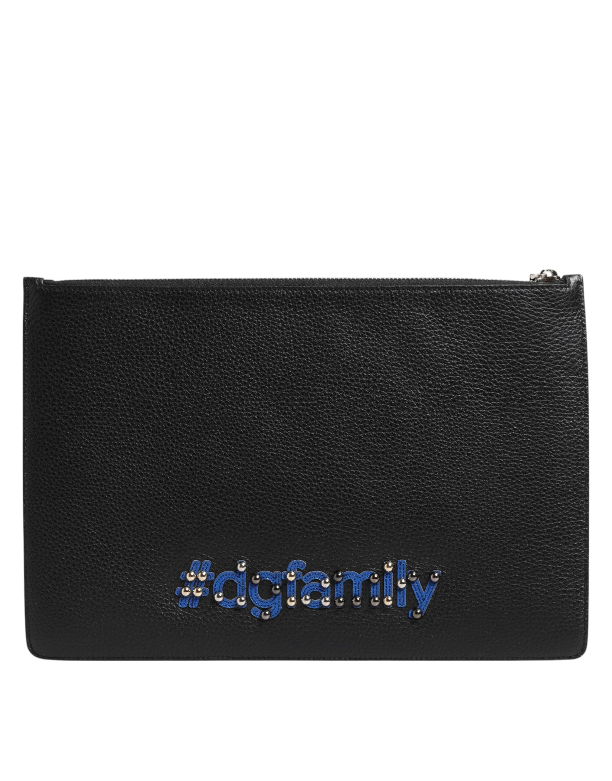 Dolce & Gabbana Black Leather #DGFAMILY Embellished Men Clutch Pouch Bag - Zeiniez