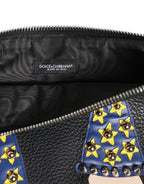 Dolce & Gabbana Black Leather #DGFAMILY Embellished Men Clutch Pouch Bag - Zeiniez