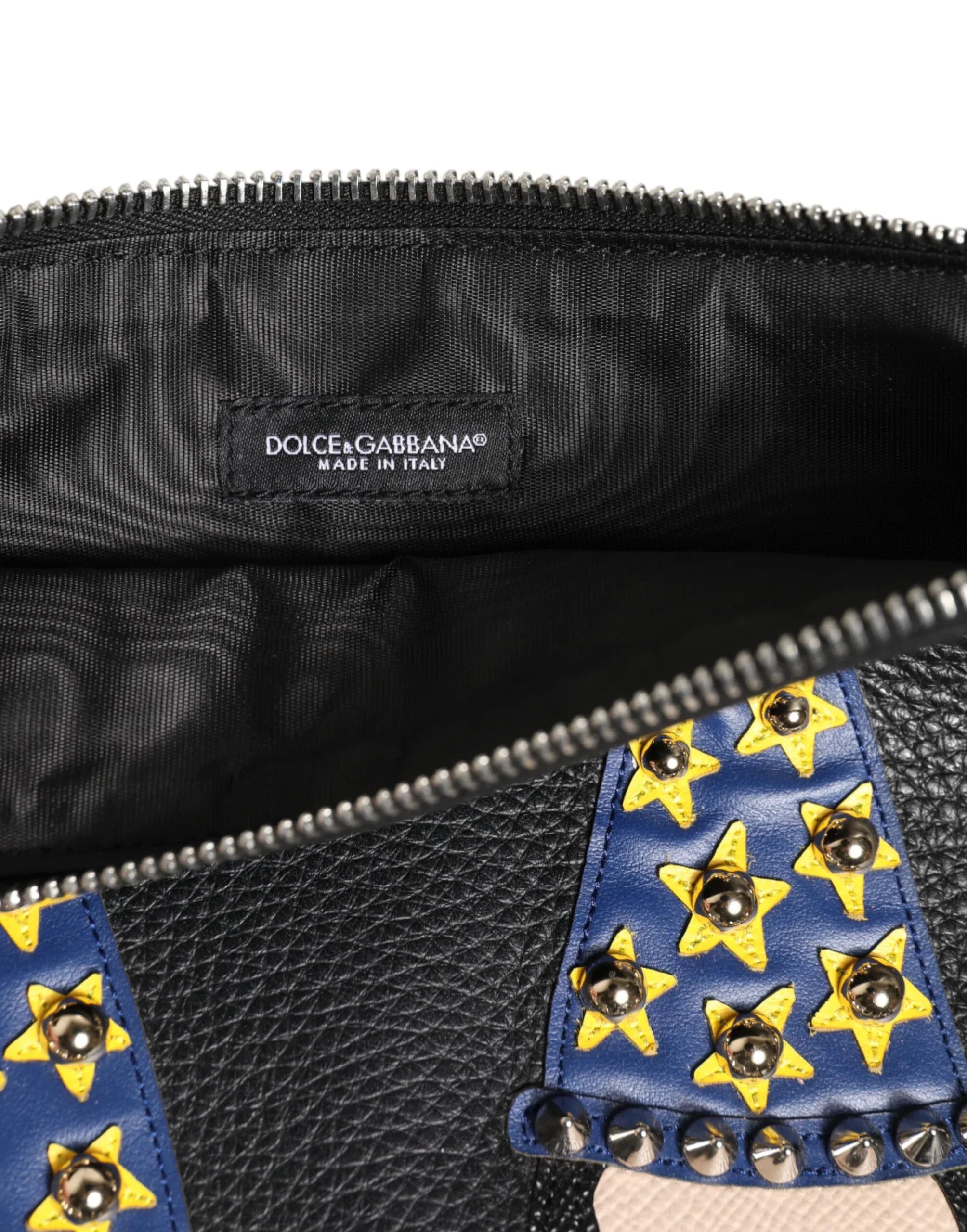 Dolce & Gabbana Black Leather #DGFAMILY Embellished Men Clutch Pouch Bag - Zeiniez