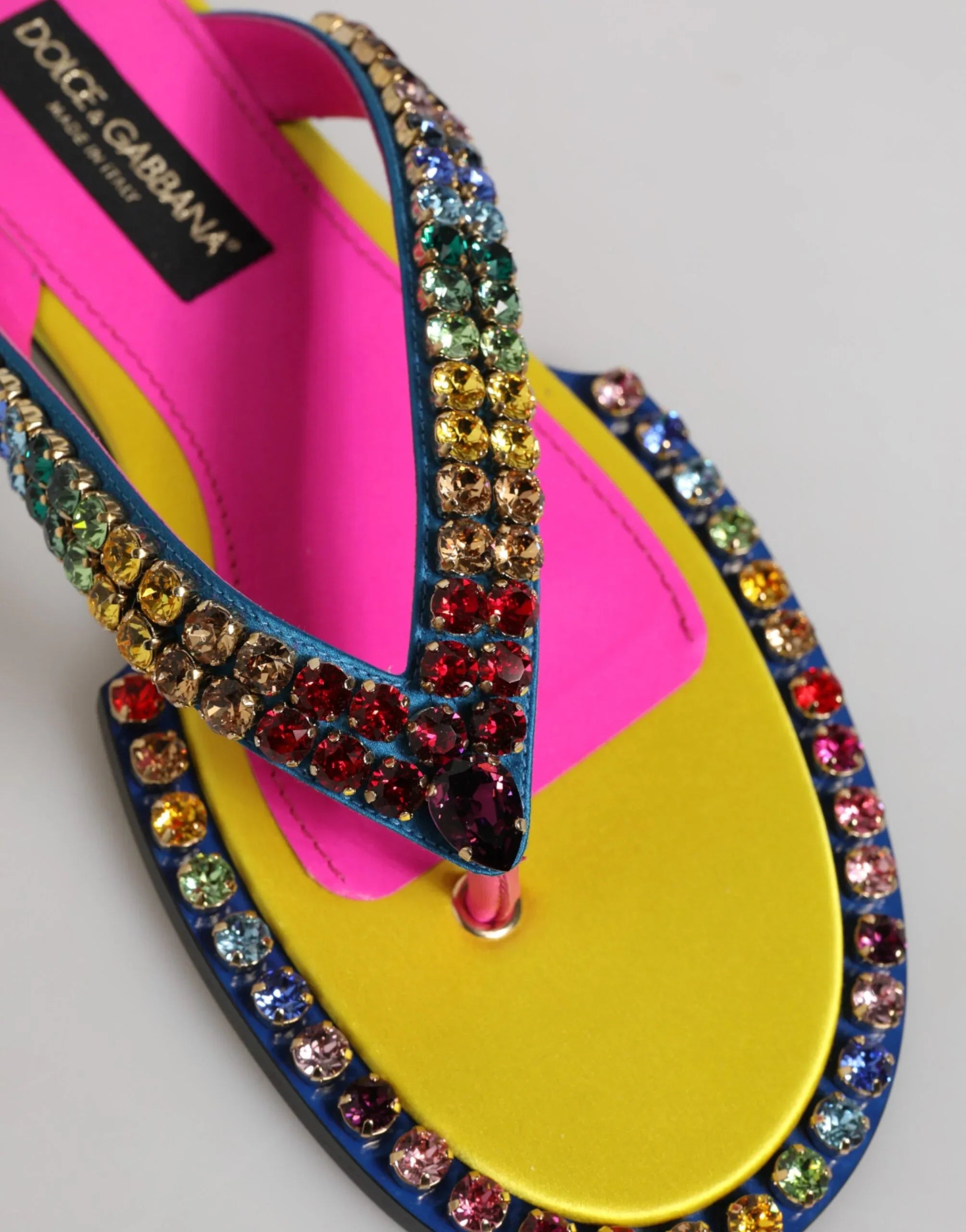 Dolce & Gabbana Multicolor Rhinestone Flip Flop Flat Sandals Shoes - Zeiniez