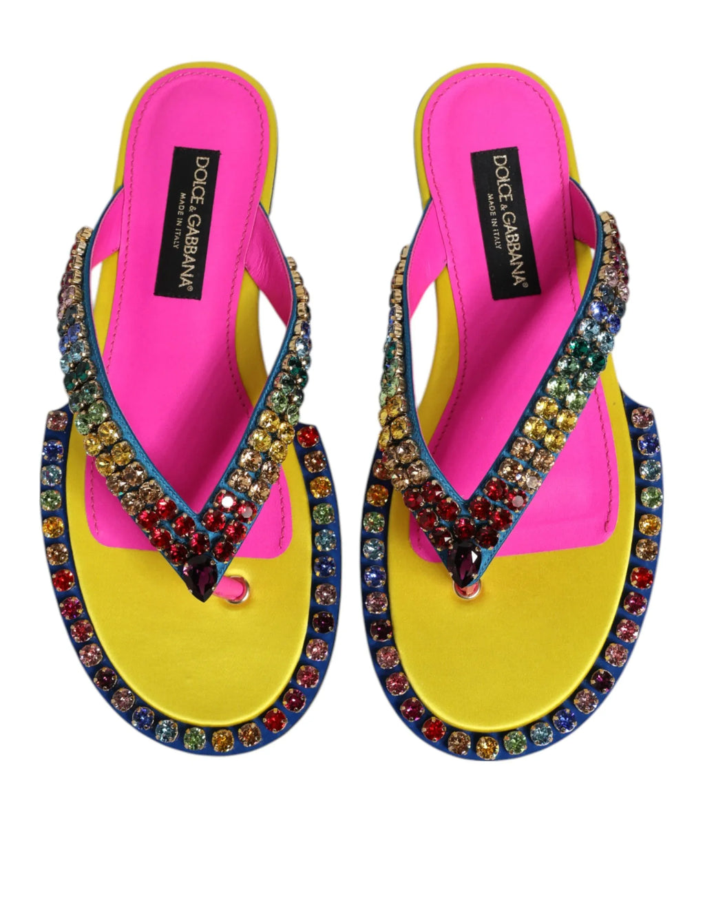 Dolce & Gabbana Multicolor Rhinestone Flip Flop Flat Sandals Shoes - Zeiniez