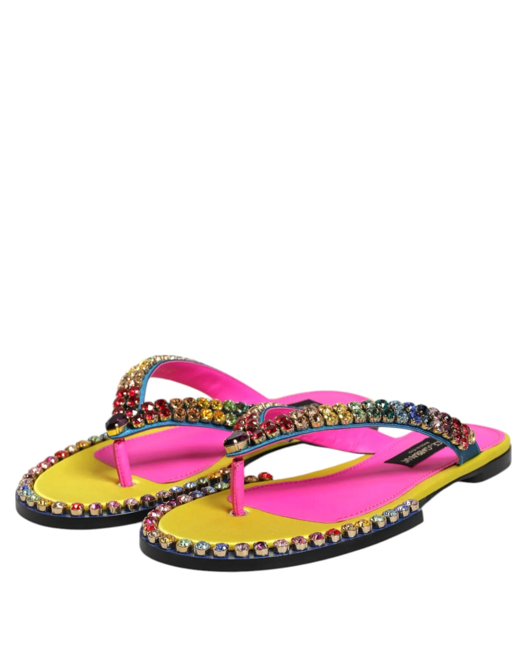 Dolce & Gabbana Multicolor Rhinestone Flip Flop Flat Sandals Shoes - Zeiniez
