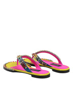 Dolce & Gabbana Multicolor Rhinestone Flip Flop Flat Sandals Shoes - Zeiniez