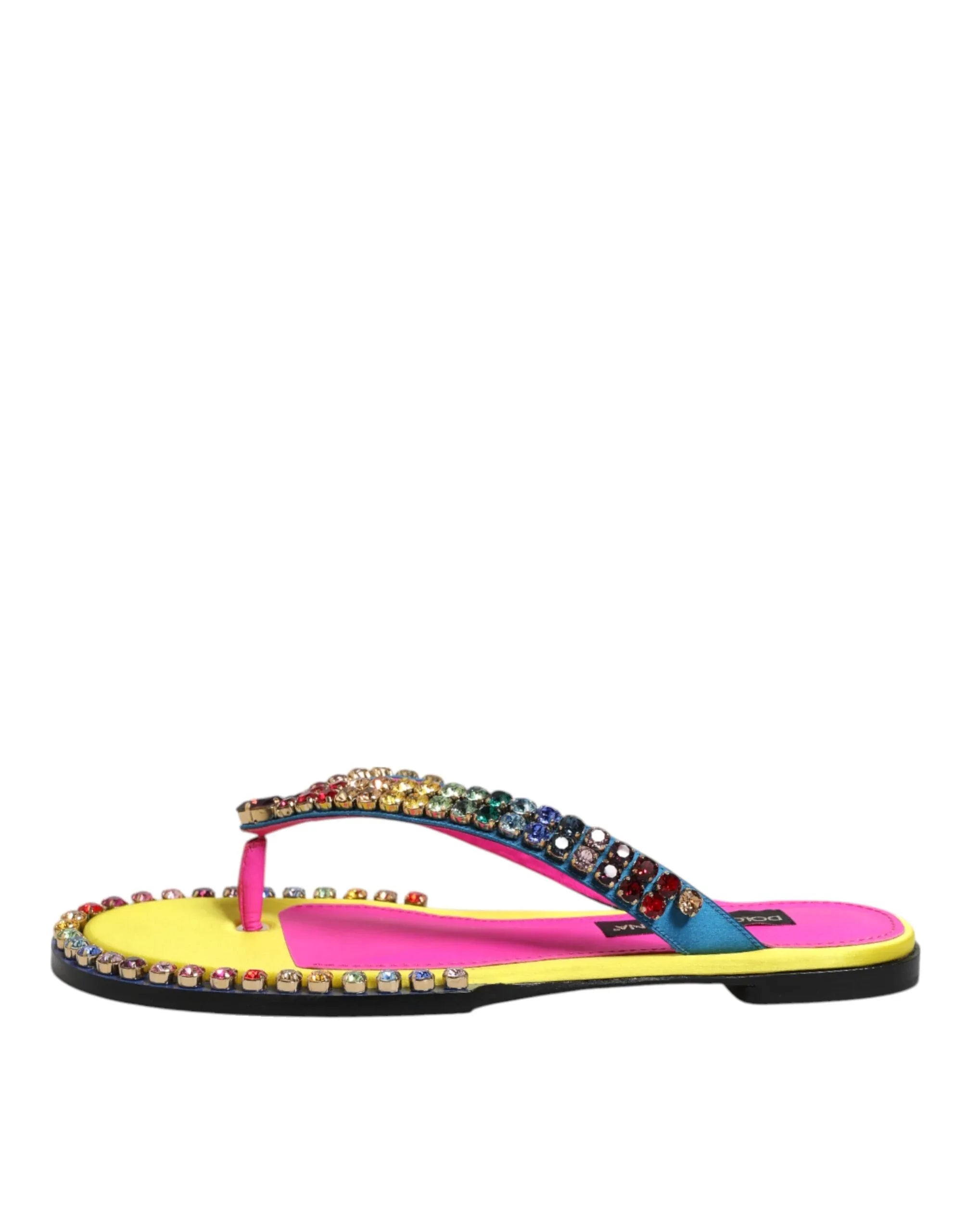 Dolce & Gabbana Multicolor Rhinestone Flip Flop Flat Sandals Shoes - Zeiniez