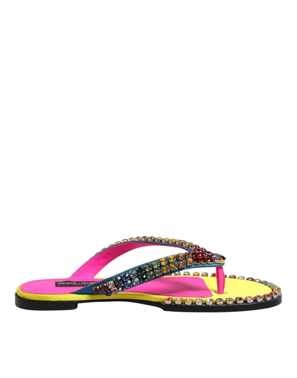 Dolce & Gabbana Multicolor Rhinestone Flip Flop Flat Sandals Shoes - Zeiniez