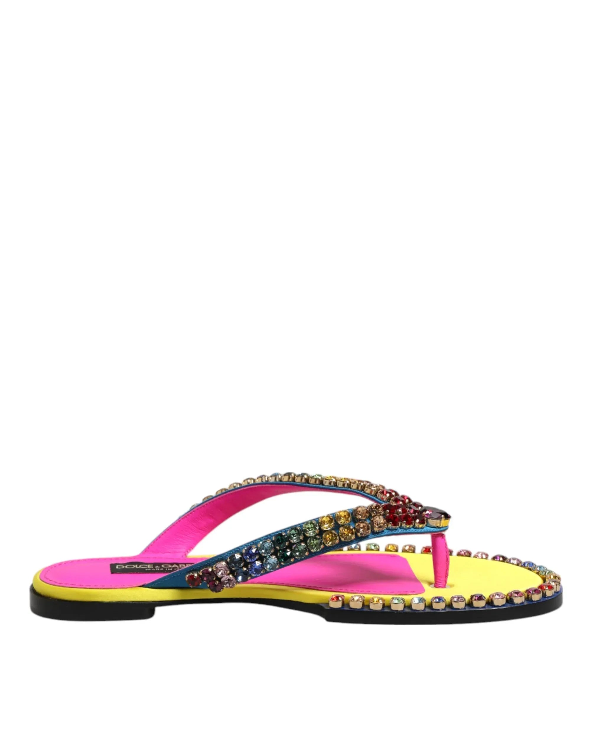 Dolce & Gabbana Multicolor Rhinestone Flip Flop Flat Sandals Shoes - Zeiniez