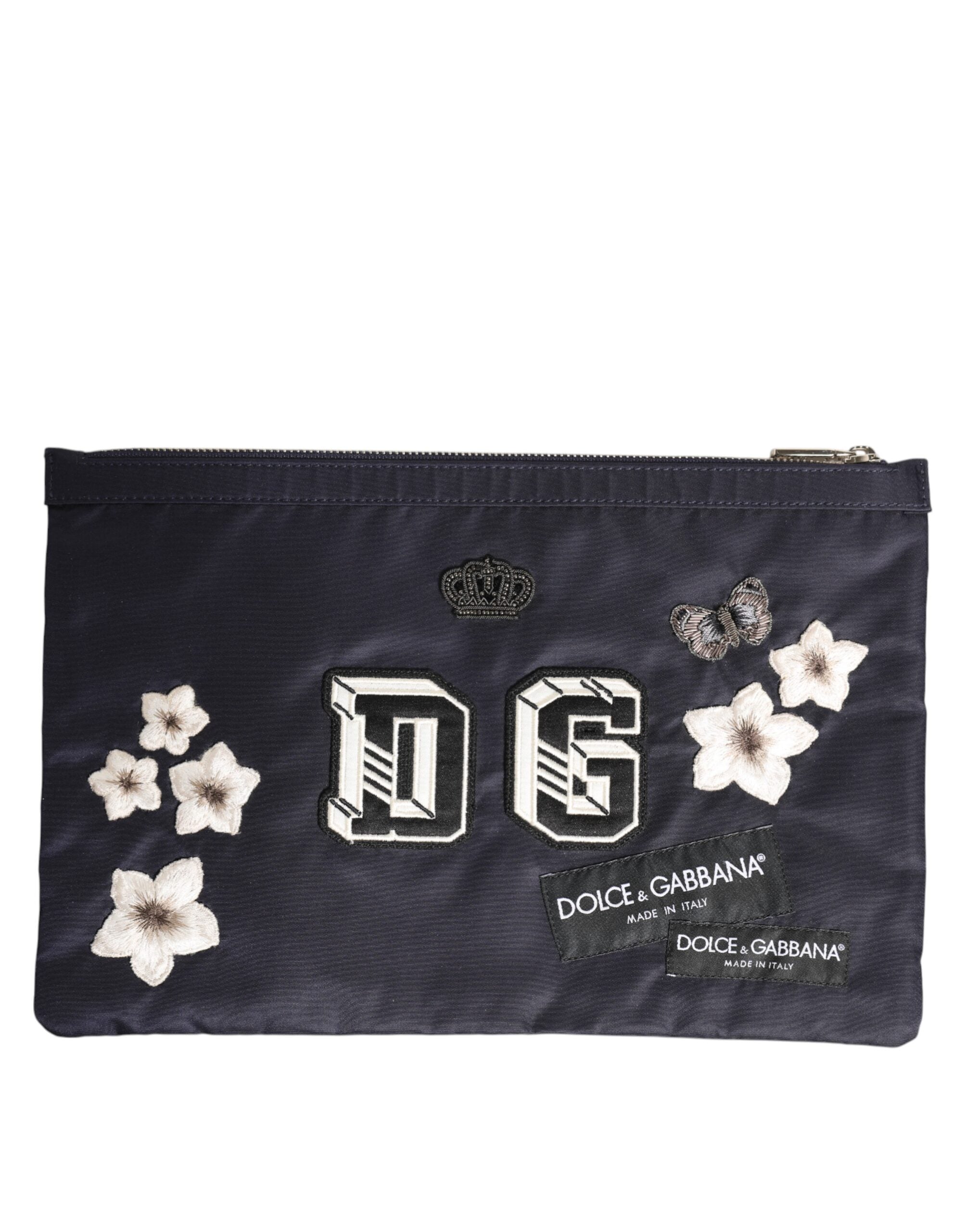 Dolce & Gabbana Blue DG Logo Patch Embellished Pouch Clutch Men Borse Bag - Zeiniez