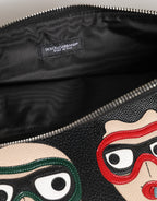 Dolce & Gabbana Black Leather #DGFAMILY Embellished Men Clutch Pouch Bag - Zeiniez