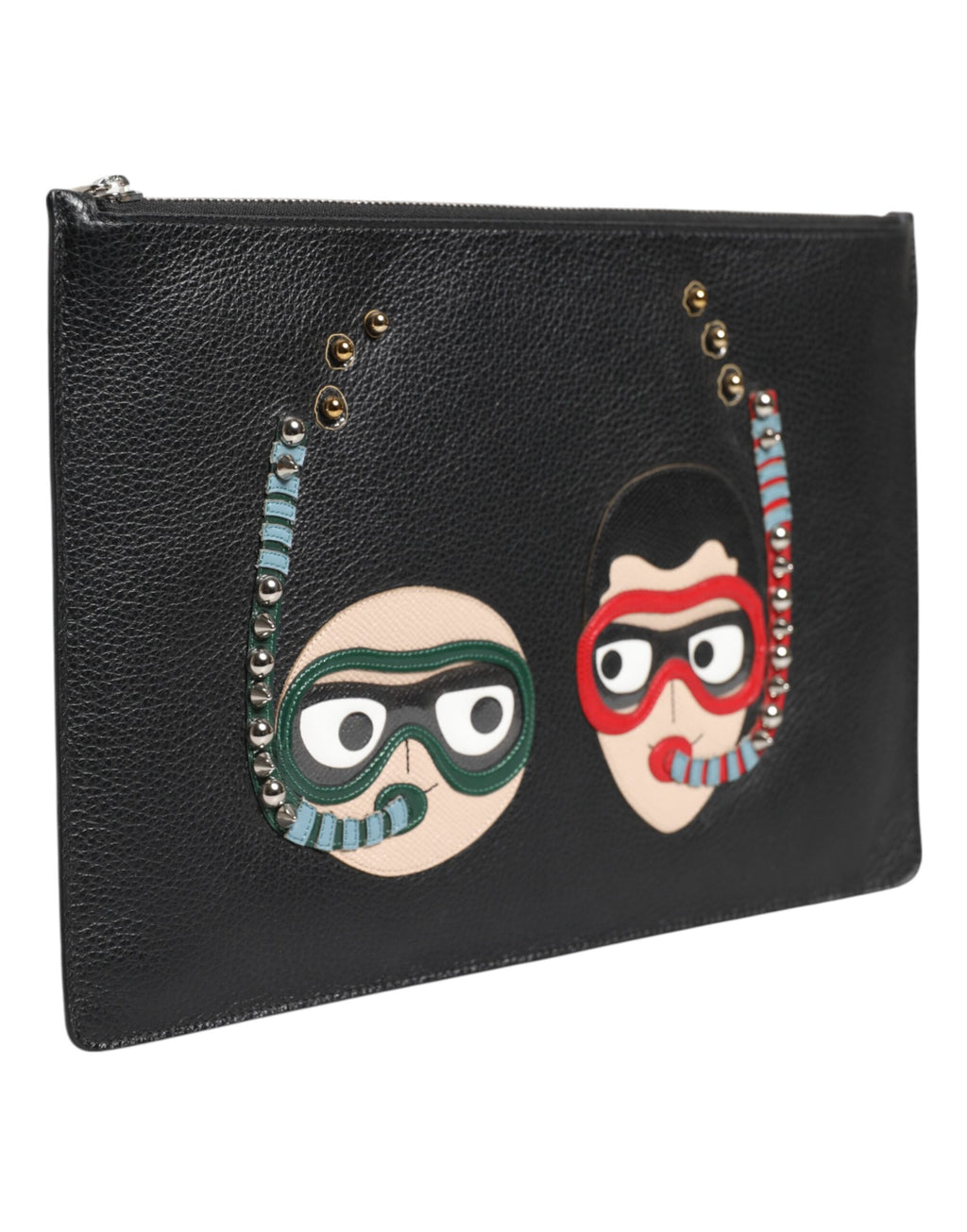 Dolce & Gabbana Black Leather #DGFAMILY Embellished Men Clutch Pouch Bag - Zeiniez