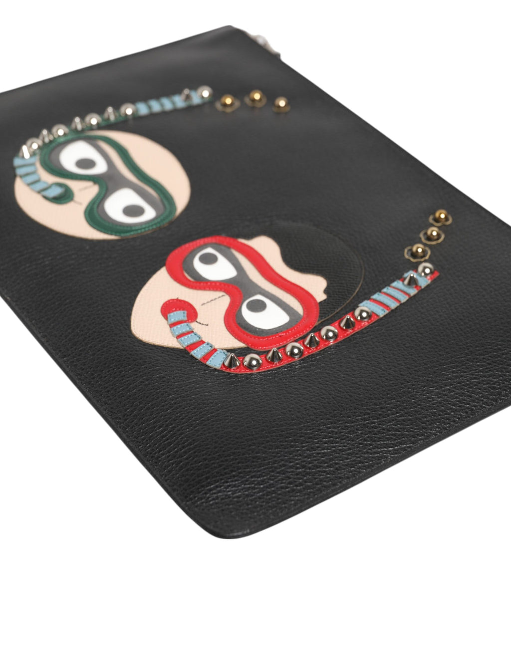 Dolce & Gabbana Black Leather #DGFAMILY Embellished Men Clutch Pouch Bag - Zeiniez