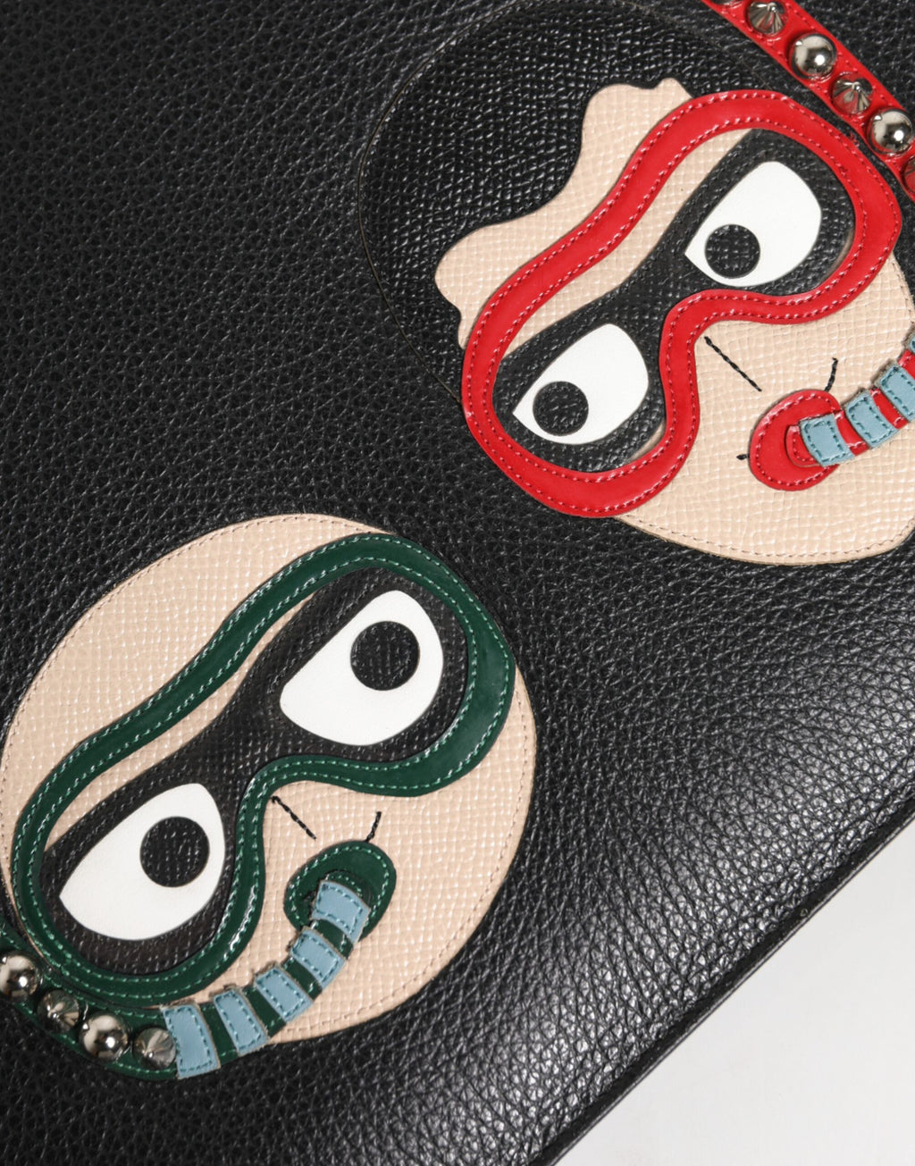 Dolce & Gabbana Black Leather #DGFAMILY Embellished Men Clutch Pouch Bag - Zeiniez