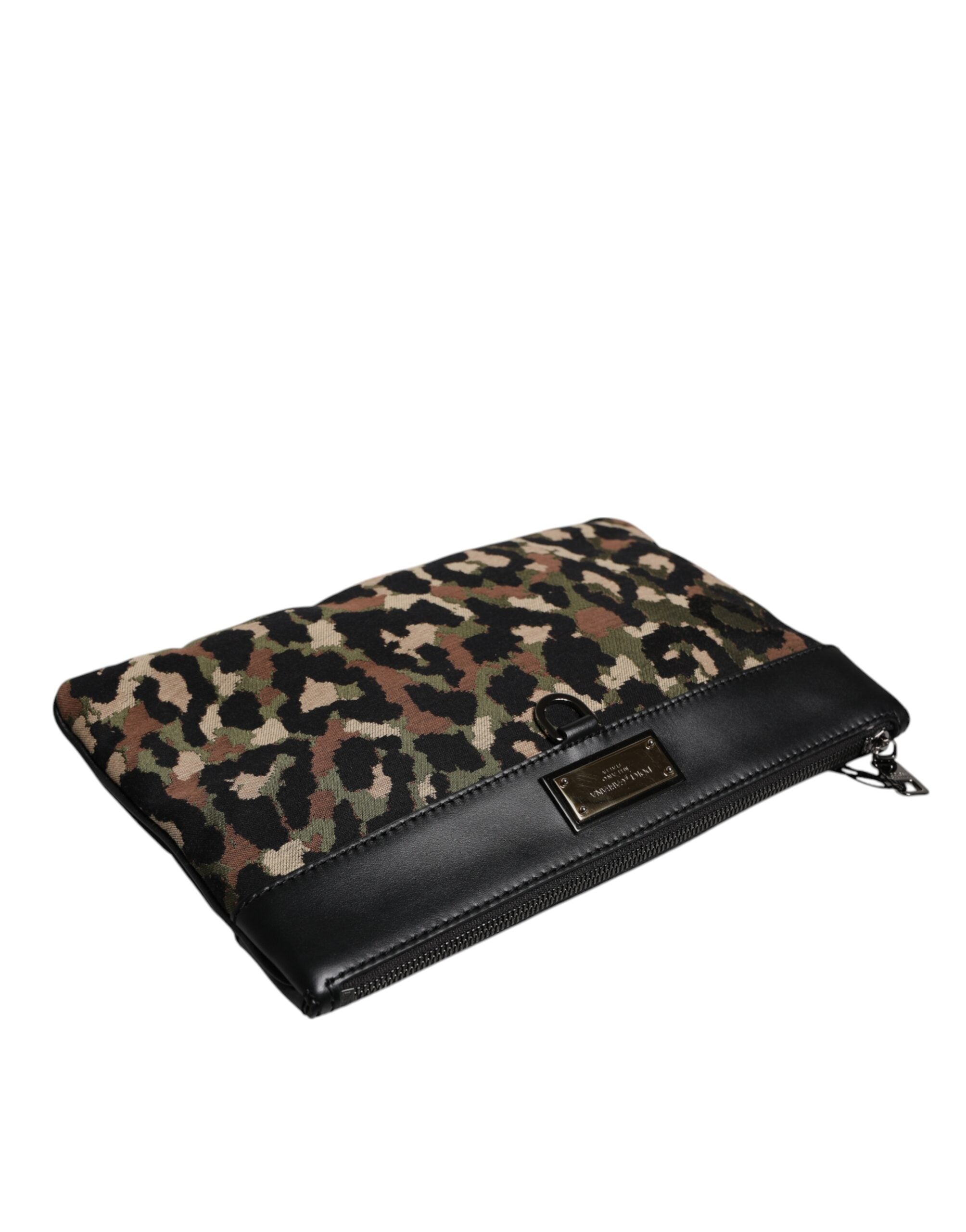 Dolce & Gabbana Multicolor Leopard Print Jacquard Logo Plaque Pouch Bag - Zeiniez