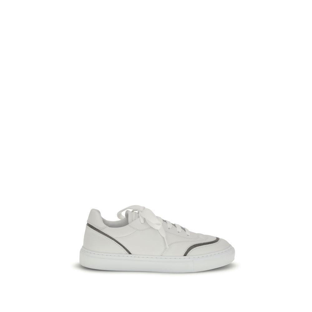 Brunello Cucinelli White Calf Leather Bos Taurus Low Top Sneakers - Zeiniez
