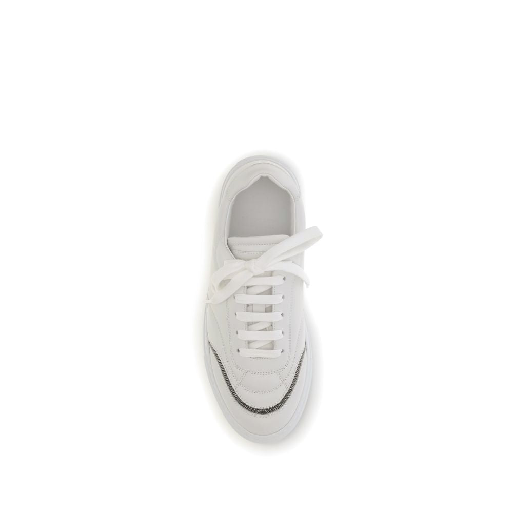 Brunello Cucinelli White Calf Leather Bos Taurus Low Top Sneakers - Zeiniez