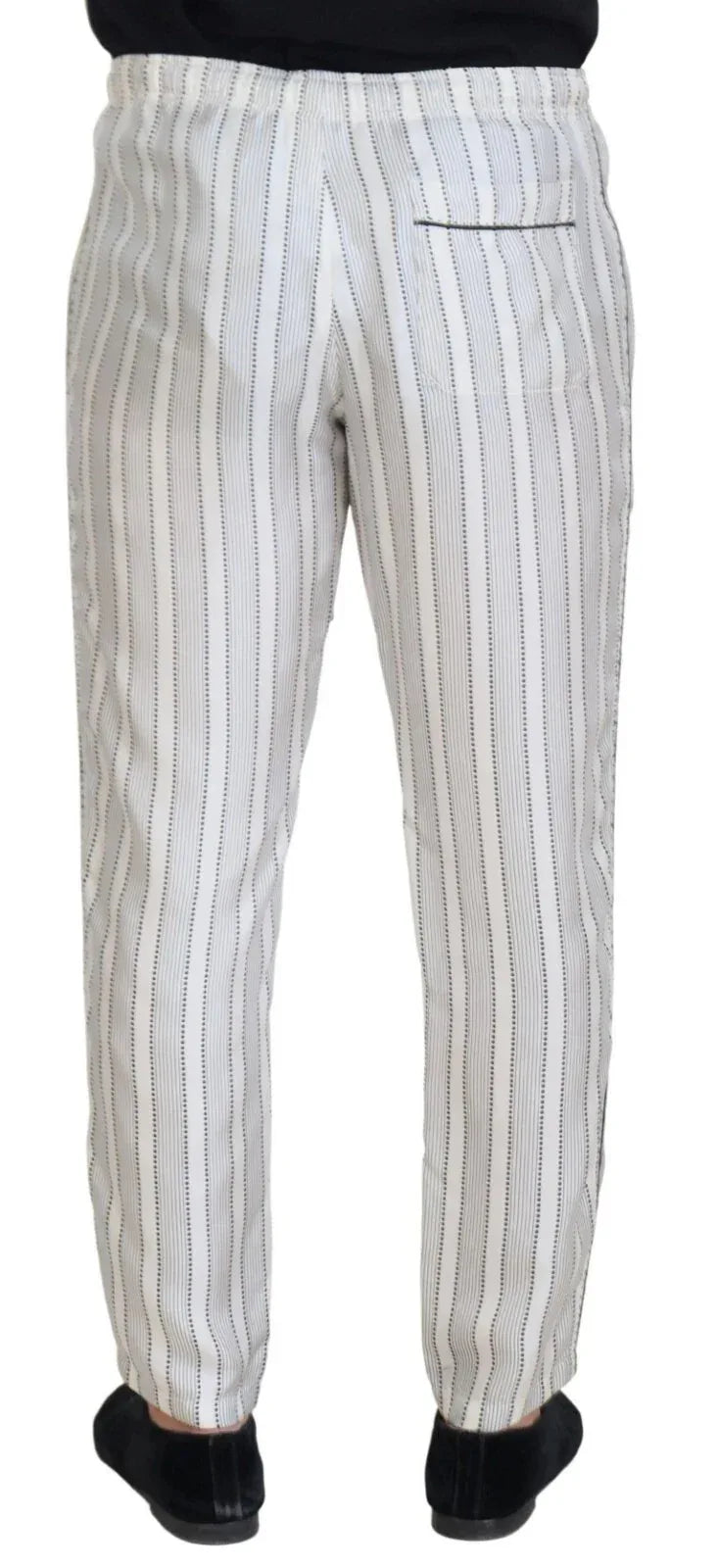Dolce & Gabbana White Stripes Silk Lounge Trouser Pants - Zeiniez