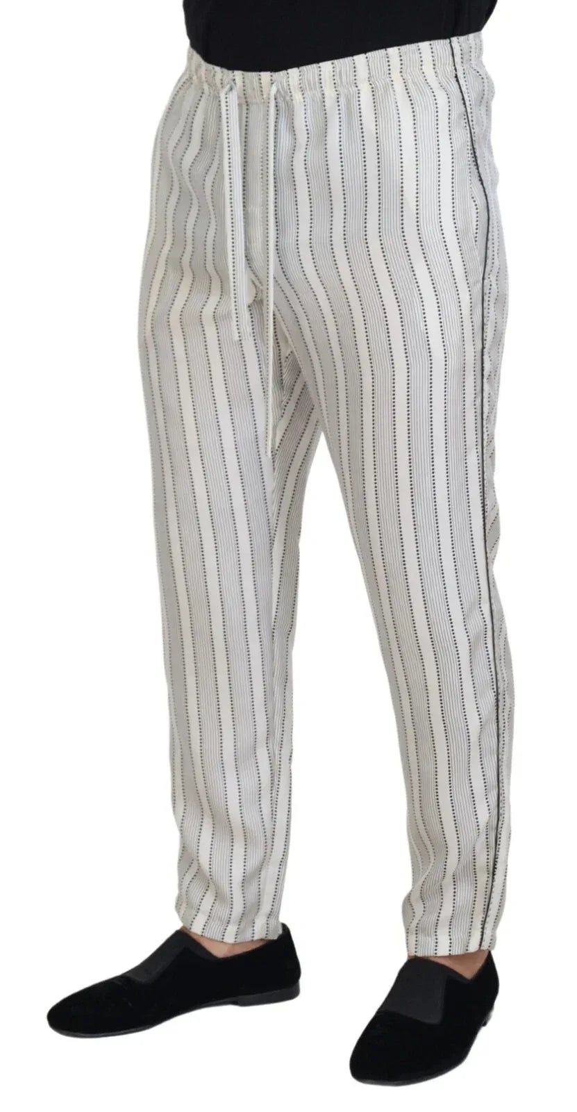 Dolce & Gabbana White Stripes Silk Lounge Trouser Pants - Zeiniez