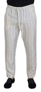 Dolce & Gabbana White Stripes Silk Lounge Trouser Pants - Zeiniez