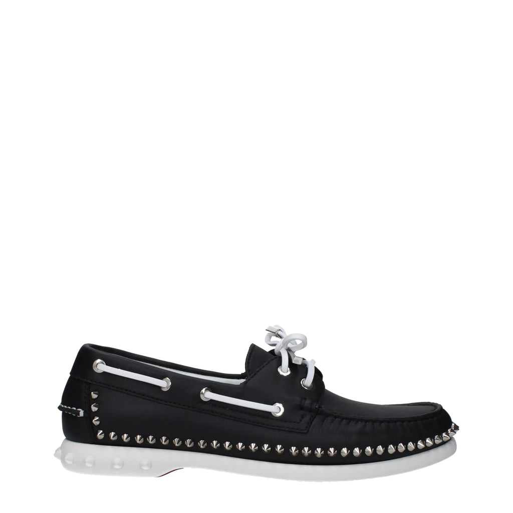 Christian Louboutin Black Leather Slip-On Loafers - Zeiniez