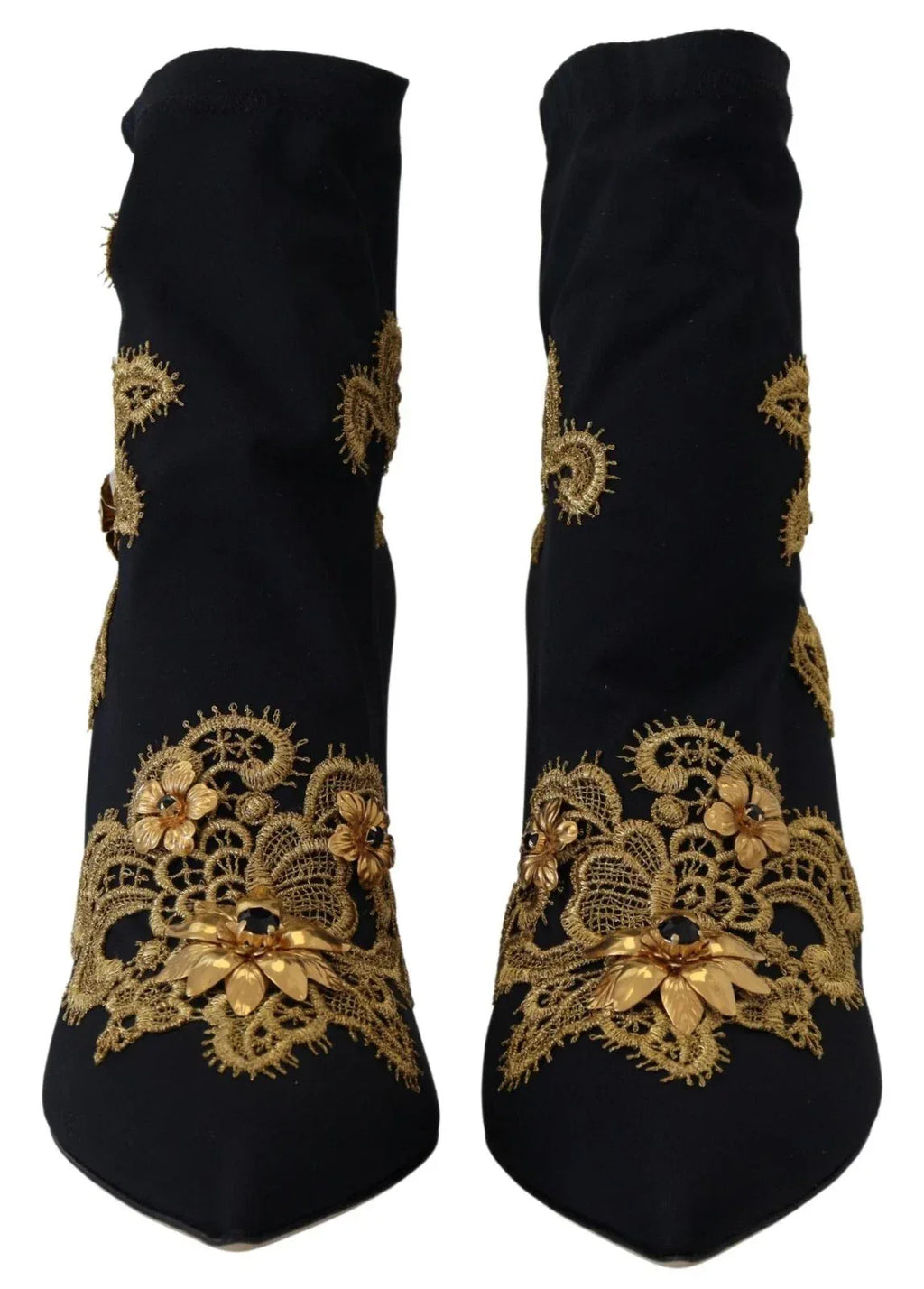 Dolce & Gabbana Black Gold Embroidery Crystal Boots Shoes - Zeiniez