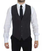 Dolce & Gabbana Gray Striped Formal Dress Gilet Vest