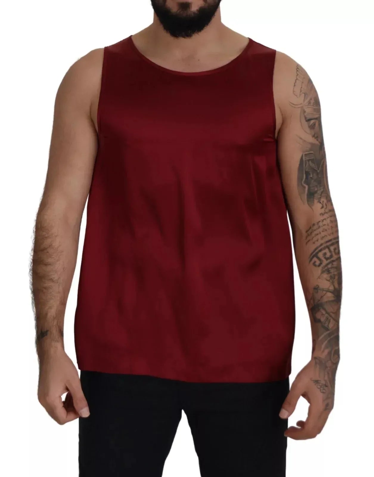 Dolce & Gabbana Red Round Neck Sleeveless Silk T-shirt - Zeiniez